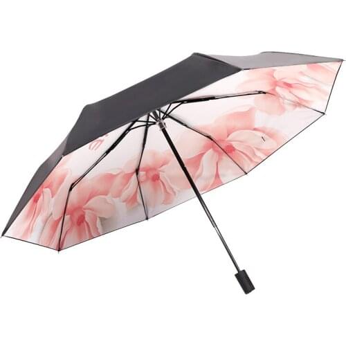 Three fold umbrella female small fresh black glue folding rain dual-use umbrella sun protection ultraviolet rays