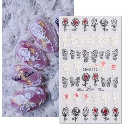 1 Sheet White Embossed Flower Lace 5d Sticker Decal Wedding Nail Art Designs Floral Butterfly Japanese Manicure Decor