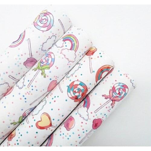 1PC 21X29CM Lollipop Printed Faux Fabric, Synthetic Leather Fabric Sheets, PU Leather For Making Bows LEOsyntheticoDIY T328