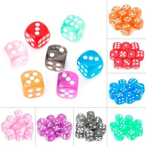 10Pcs/set 15mm Clear Drinking Dice Acrylic Transparent Round Corner Dice Portable Table Playing Games 7Color