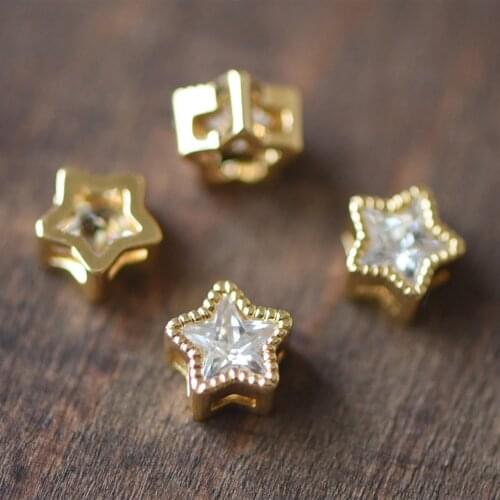 10pcs Gold plated Brass Rhinestone Star Beads 7mm, For DIY Jewelry Making Accessories (GB-123)