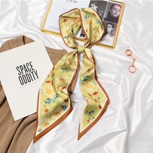 2021 New Multifunction Head Wrap Scarf Shawl Women Sweet Daisy Silk Hair Bandana Party Skinny Scarves for Ladies Neckerchiefs