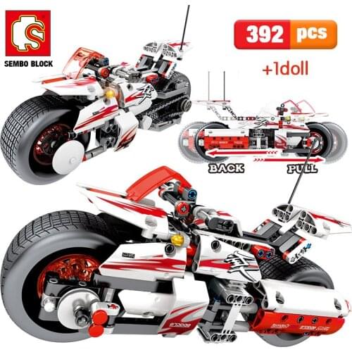 SEMBO 392pcs City Pull Back Off-road Moto Model Building Blocks Electric Motorcycle Assemble Bricks Educational Toys For Boys