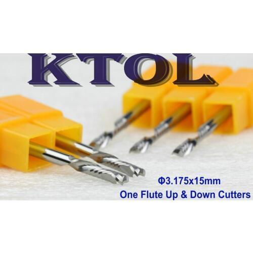 5pcs 3.175x15mm Up Down Cut End Mill Spiral Tungsten Carbide Milling Cutter One Flute Router Bit Set Compression CNC Tools