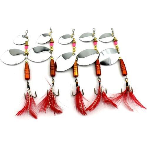 5pcs Metal Spoon Fishing Lure Isca Artificial Sequin Bait Pike Bass Swimbait 9.5cm 13.2g Feather Hook Spinnerbait Fishing Tackle