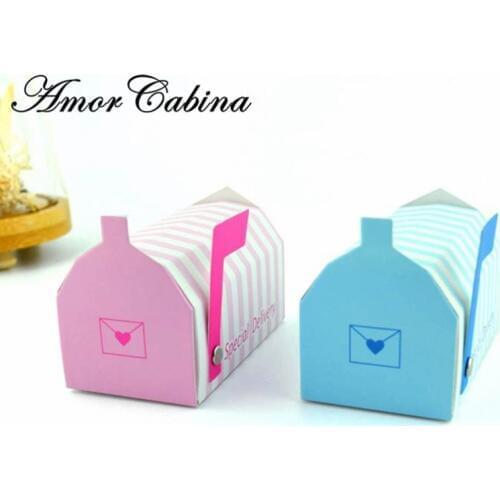 50pcs Pink blue striped candy gift childrens gift mailbox mini mailbox wedding like candy box Bomboniera party gift box