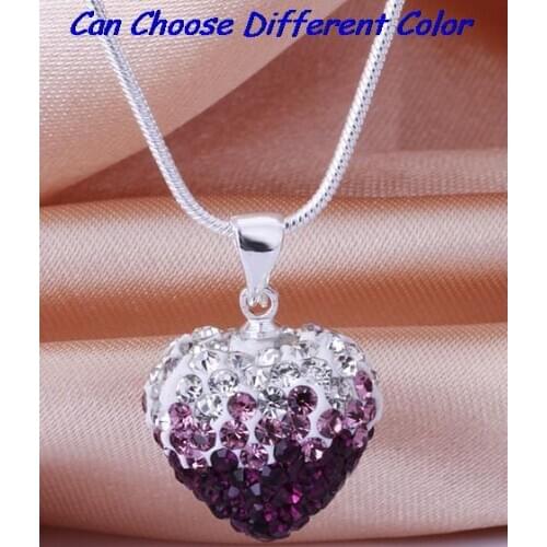 Uty34ng 16 inch wedding blue red black mix Drop Fashion Silver Plated Gradient Heart Necklace Pendant crystal
