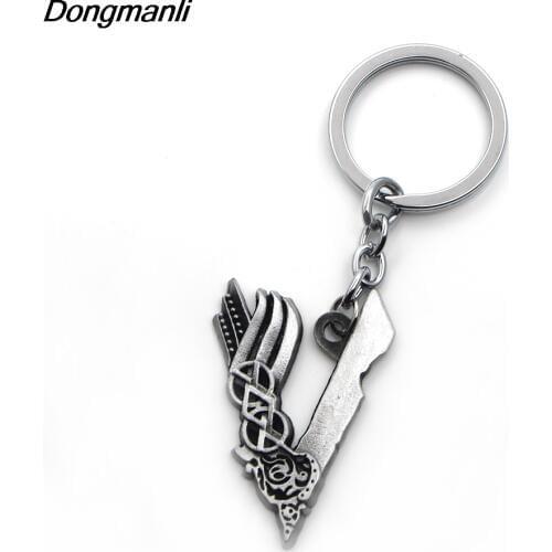 P1746 Dongamnli Jewelry TV Series Vikings Icon car keychain Vikings "V"Logo Pendant keys Ring Men Women Birthday Gift