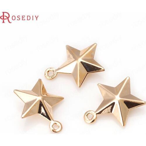 C488)20 pieces 12x15mm 24K Champagne Gold Color Plated Brass 3D Star Charms Pendants High Quality Diy Jewelry Accessories