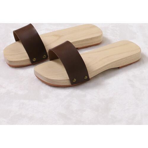 Wooden Sandles Leather Geta For Women and Man Flat Heel Japan Geta Solid Color Summer Flip Flops/Slippers Cosplay Shoe Plus Size