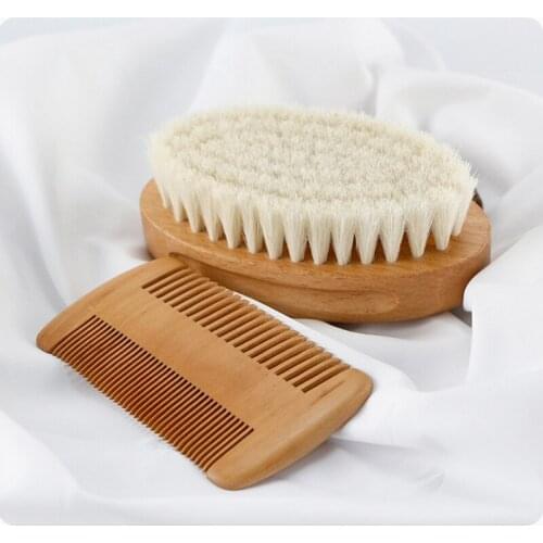 Baby Wooden Brush Newborn Natural Wool Comb Hair Brush Infant Head Massager GXMB