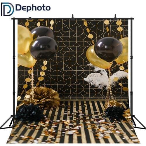 Dephoto Birthday Balloon Photography Backdrops glitter golden foil streamer Party Decor Baby Portrait Backgrounds Photo Studio