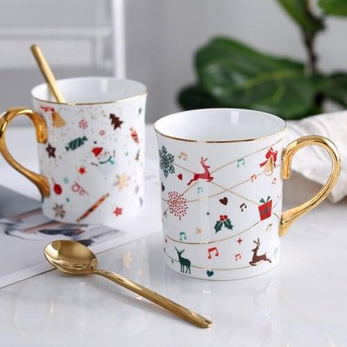 Ceramic Tea Mugs Including 304 SUS Spoons Breakfast Milk Coffee Cup Office Drinkware Cup Kitchen Utensils Wedding Gifts