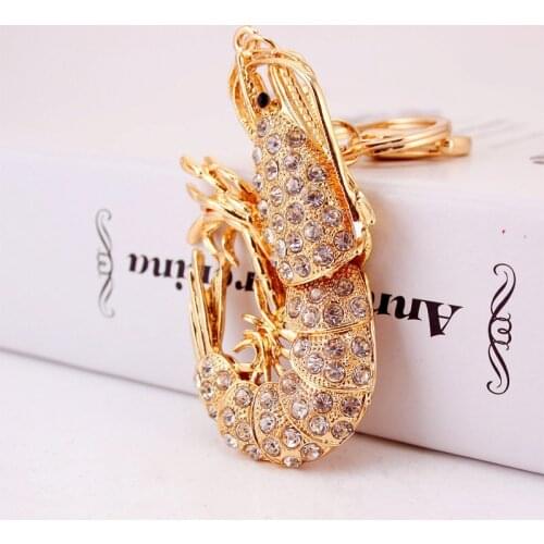 Korean creative cute rhinestone-based shrimp keychain lobster keychain metal pendant accessories small gift giveaway
