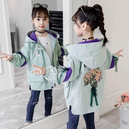New Embroidery Jacket Girls Windbreaker Fashion Spring and Autumn Wear Children Clothes HPY011