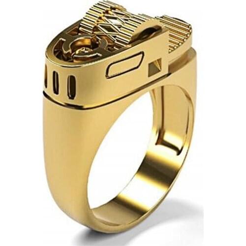 Lighter Pattern RIng Tool Design Jewelry Golden Color Finger Accessories Cocktail Party Band For Woman Wedding Engagement Gifts