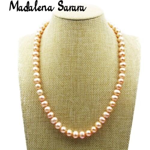 MADALENA SARARA 9-10mm Natural Pink Freshwater Pearl Necklace 18" With Silver Plated Clasp