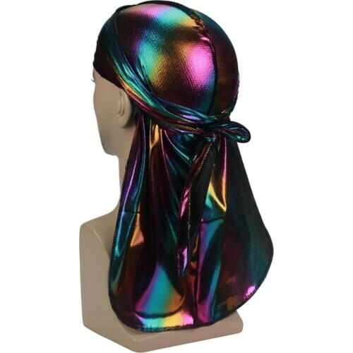 Fashion Men Colorful Durag Wave Caps Mens Sparkly Silky Durags Turban Hat Hip-hop Bandana Headwrap Long Tail Pirate Hats