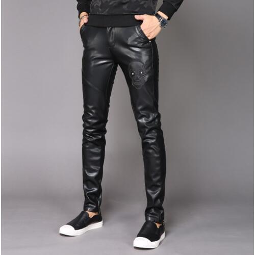 Mens PU Leather Pants Nightclub New Mens Plus Velvet Feet Motorcycle Mens Leather Pants Men Clothing 2020 Streetwear Hip Hop