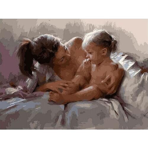 DIY Digital Painting By Numbers Package mother and her children oil painting mural Kits Coloring Wall Art Picture Gift frameless