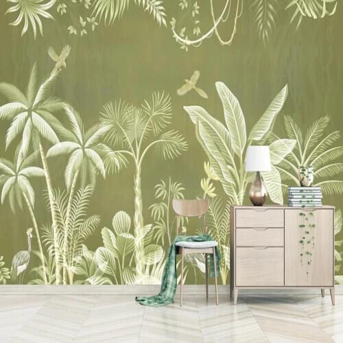 Custom 3D wallpaper mural Nordic minimalist hand-painted tropical plant big bird background wall decoration painting wallpaper