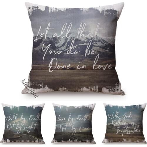 18" Modern Letters Print Natural Landscape Ocean Scenery Home Decorative Cushion Cover Cotton Linen Sofa Bed Throw Pillow Case