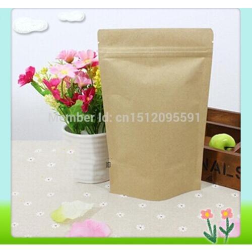 16cm*22cm,100pcs/lot,stand up Zipper/zip lock Kraft paper bag without window PE inside kraft bag for food