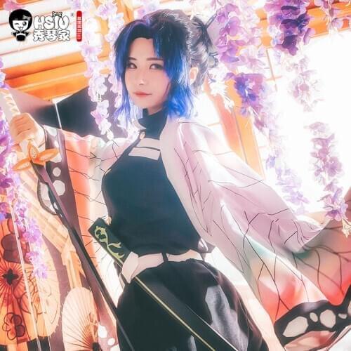 HSIU Kochou Shinobu Anime Cosplay Costume Wig Demon Slayer: Kimetsu no Yaiba Halloween Gradient hair wig