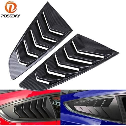 POSSBAY Imitation Carbon Fiber 1/4 Quarter Side Window Scoop Louvers Cover Vent for Ford Mustang Fastback 2015-present