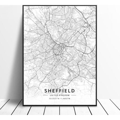 Sheffield Swindon Barry Cardiff Luton Merthyr Tydfil United Kingdom Map Canvas Art Poster