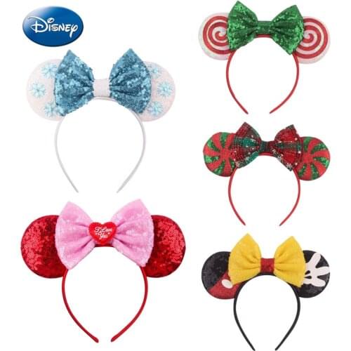 2021 Disney Mickey Ears Headband Sequin Bows EARS COSTUME Headband Peter Pan Headdress Cosplay Plush Adult/Kids Headband Gift