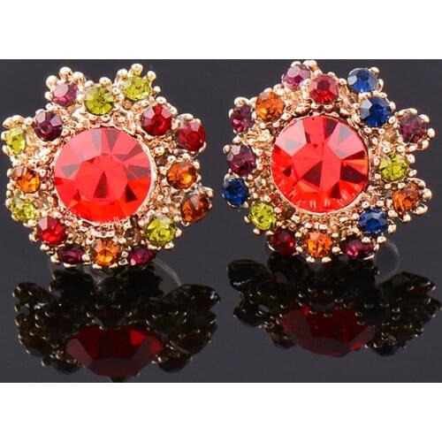 KIOOZOL Luxury Colorful Cubic Zirconia Flower Earrings For Women Wedding Party Vintage Jewelry Accessories 003 KO2