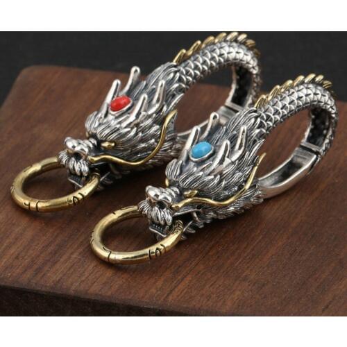 Silver key chain S925 silver inlaid south red Thai silver style restoring ancient ways Male leading key chain