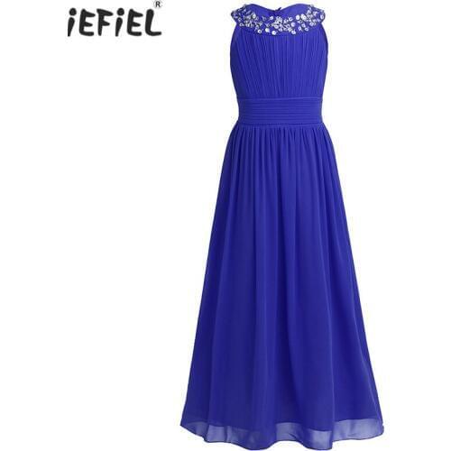 Kids Girls Chiffon Sleeveless Flower Girls Dress Vestidos High-waisted Pageant Wedding Bridesmaid Birthday Party Princess Dress