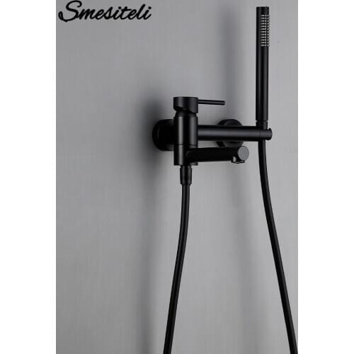 Smesiteli Black Hand Shower Sprinkler Holder Bathtub Filling Nozzle Integrated Double Hole Single Handle Bathroom Faucet Set