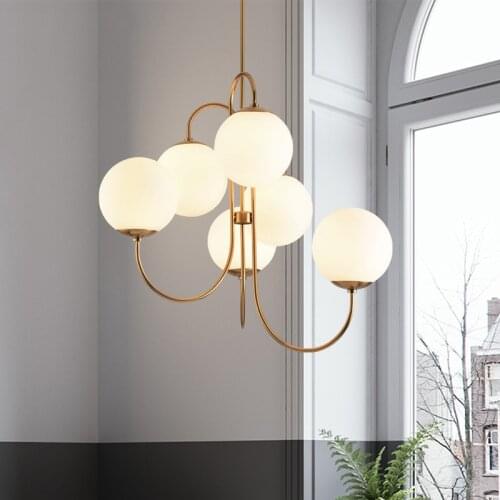 Modern 6 White Glass Pendant Light Living room Restaurant Hall Hanging Light Fixtures Gold Metal E27 110V/220V Nordic Loft Deco