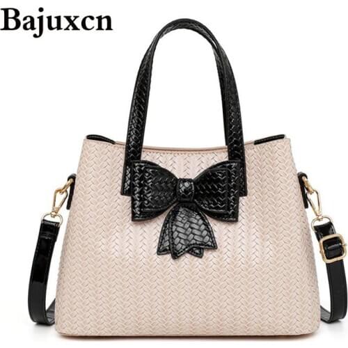 Woven bag women bag 2020 summer new soft PU leather large capacity bow handbag luxury designer ladies shoulder messenger bag