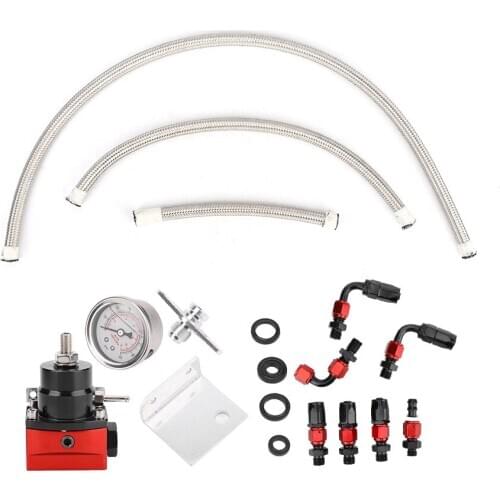 Universal Adjustable Car Black-Red Fuel Pressure Regulator Kit Oil 0-100psi Gauge
