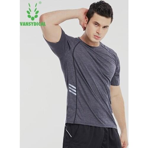 VANSYDICAL Running Shirt Men Loose Short Sleeve Mesh Patchwork Sportswear for Gym Clothing Fitness Training Workout Top Male