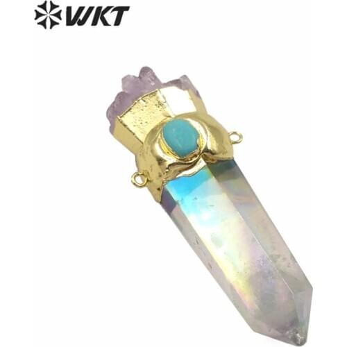 WT-P1555 Fashion Natural Stone Spirit Quartz Pendant Charming Aura Quartz Point Healing Pendant With Double Point For Necklace