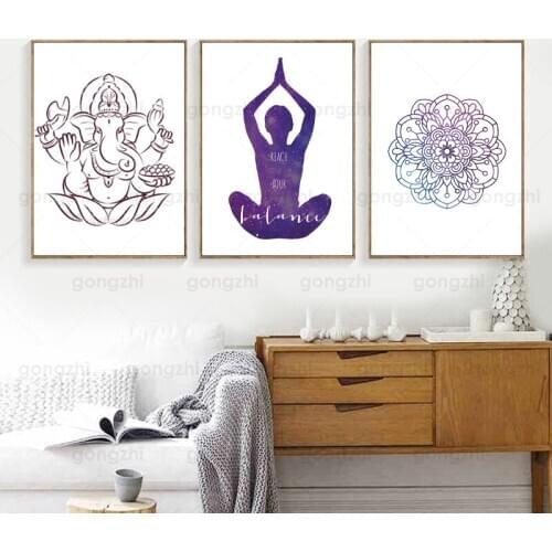 Yoga Ganesh Chakra Meditation Prints Inspirational Wall Art Canvas Poster Yoga Mandala Decoration Painting Decoration Yoga Gift