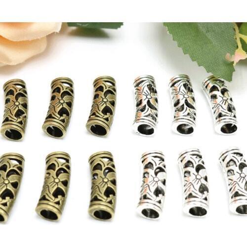 Jewelry finding & components parts Bronze macroporous bend Tibetan silver hollow pipe fittings of long necklace part #JZ322