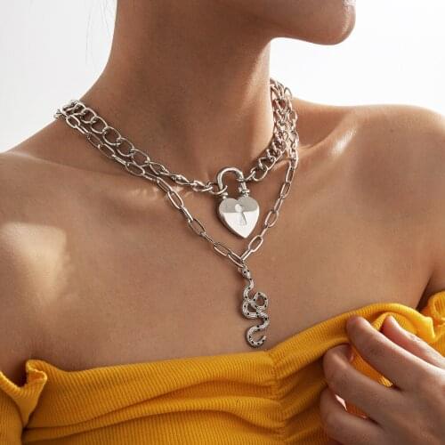 Punk Padlock Snake Pendant Necklace Golden Silver Color Unquie Men Women Neck Jewelry Statement Pouplar Necklace Wholesale