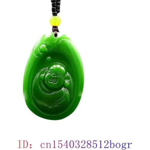 Green Jade Maitreya Pendant Charm Necklace Men Jewelry Natural Jadeite Amulet Women Fashion Chinese Carved Buddha Gemstone