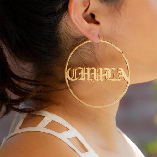 Name Stainless Steel Letter Stud Earrings For Women Custom Old English Large Name Earrings Open Big Round Circle Earrings Mujer