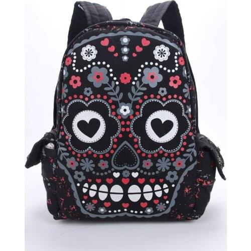 Men Wo Unisex Sugar Flower Printed Skull Gothic Emo Punk Backpack Rucksack School Bag Pink Waterproof Mochila