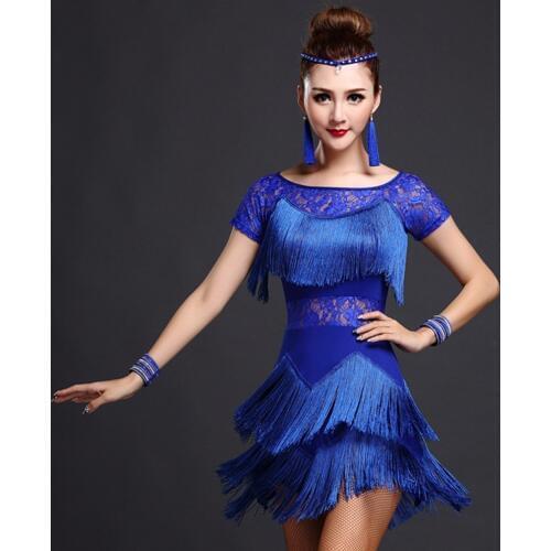 2018 New Sexy Latin Dance Dress For Women Red/ Pink/Black/ Blue/Purple Short/Long Sleeve Fashion Ladies Standard Costumes Q1129