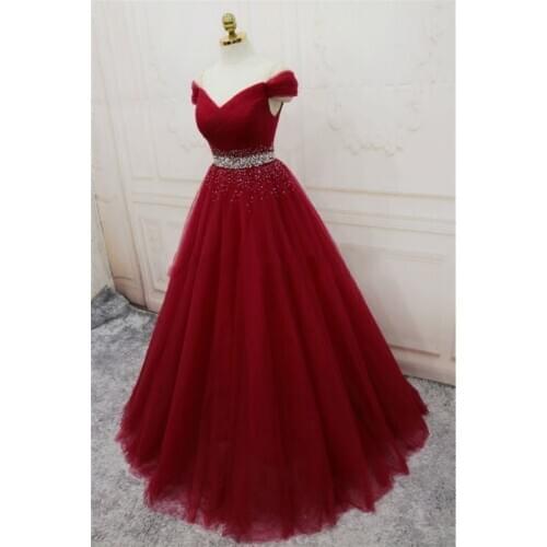 ANGELSBRIDEP Off-Shoulder Long Evening Party Gowns Vestidos de festa Sparkly Crystal Beaded Floor-Length Formal Prom Dress Hot