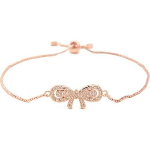 Gold silver Chain micro pave cz Zircon Cubic Zirconia bracelet rope adjusted Macrame tdg2 Bow Bangle Jewelry Women