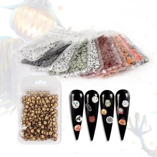 1Bag Halloween Nail Art Charms Flakes Fashion Sequin Glitter 3D Design Stickers Nails Decoration Accessories Manicure Supplies